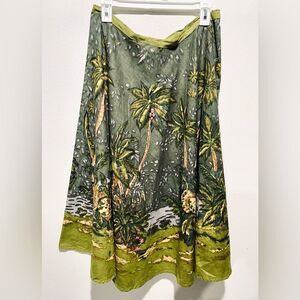 Cassee’s skirt tropical novelty print tropical palms art to wear women’s L